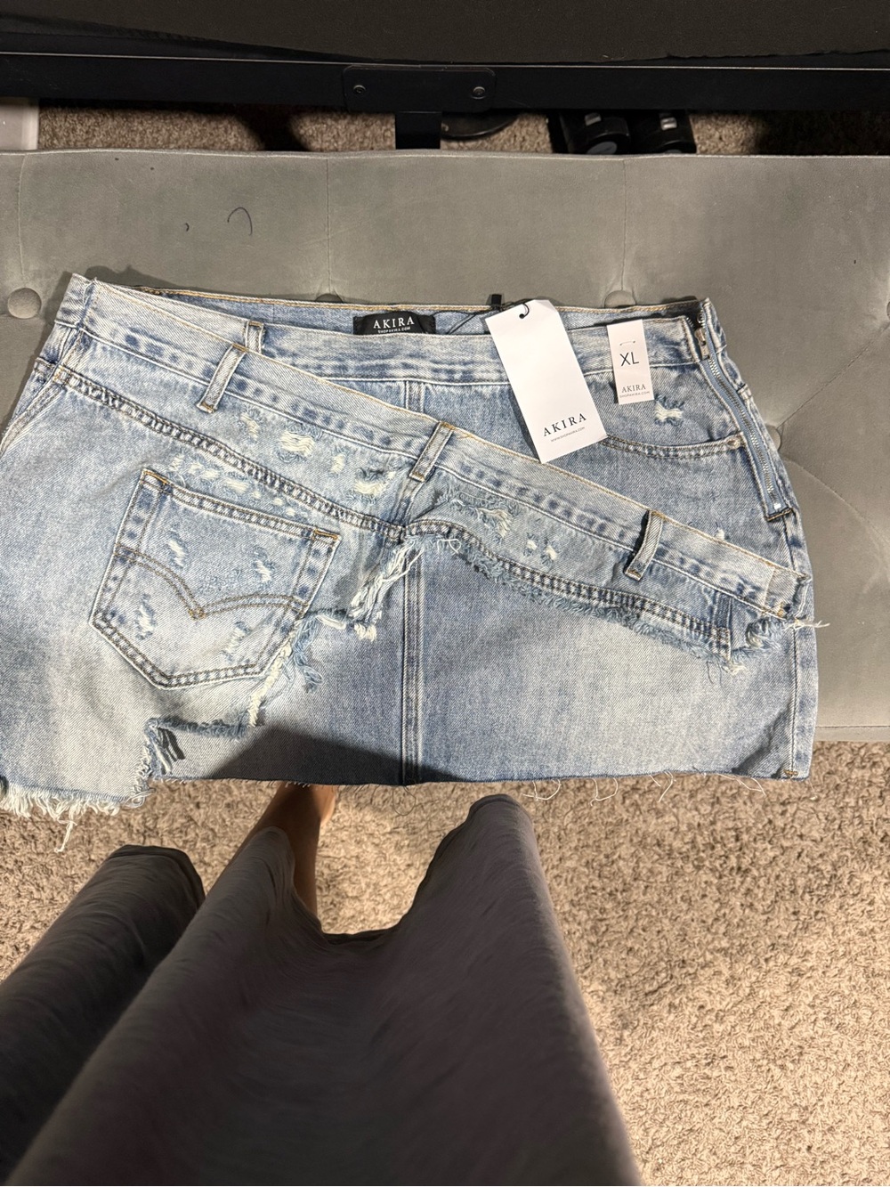 AKIRA Light Blue Distressed Denim Mini Skirt